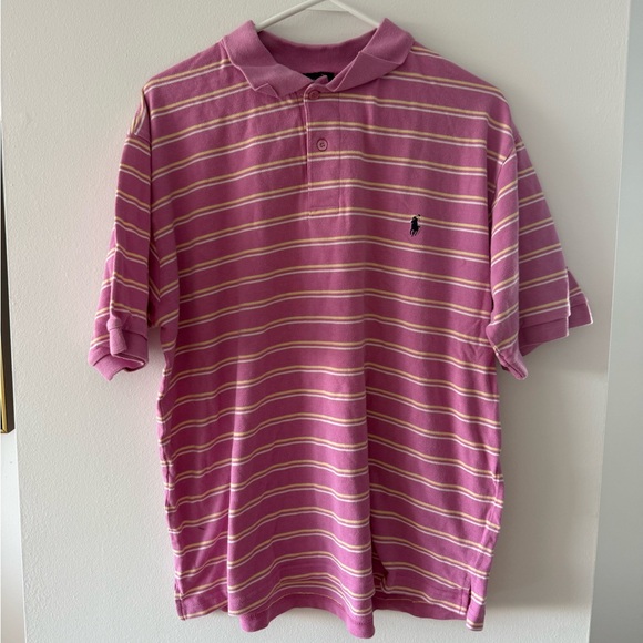 Ralph Lauren Pink and White Striped Polo Shirt - Picture 1 of 3